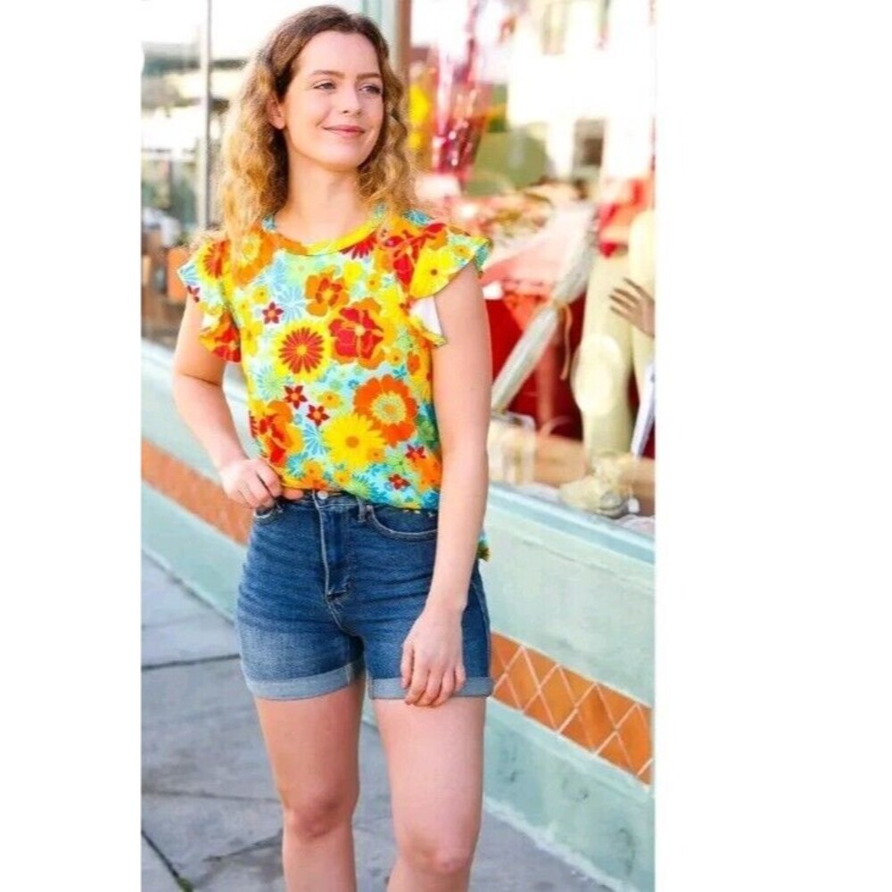haptics by holly harper Flutter Sleeve Floral Top